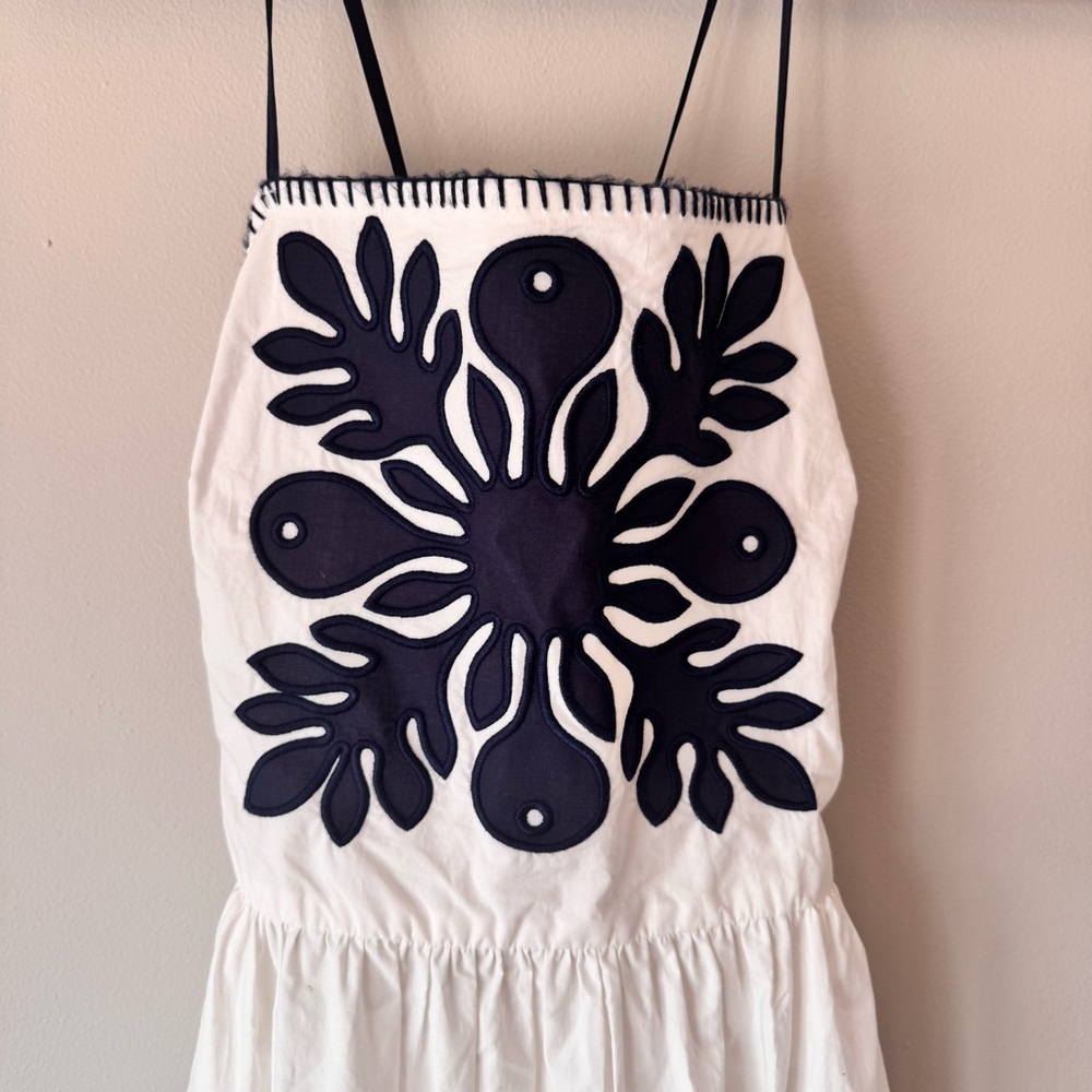 Ciao Lucia White Midi Dress with Navy Embroidered Bodice - Picture 4 of 16